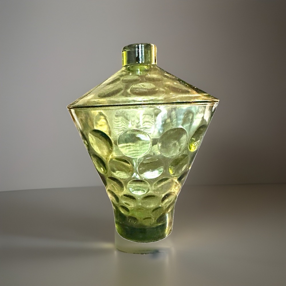 Hazel Atlas Eldorado Avocado Green Candy Dish with Lid Raindrop Raised Dots *